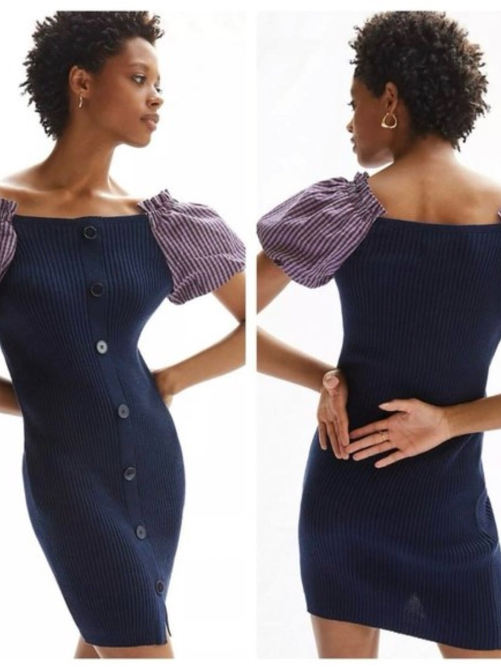 NWT Anthropologie Maeve Puff-Sleeve Ribbed-Knit Mini Dress
